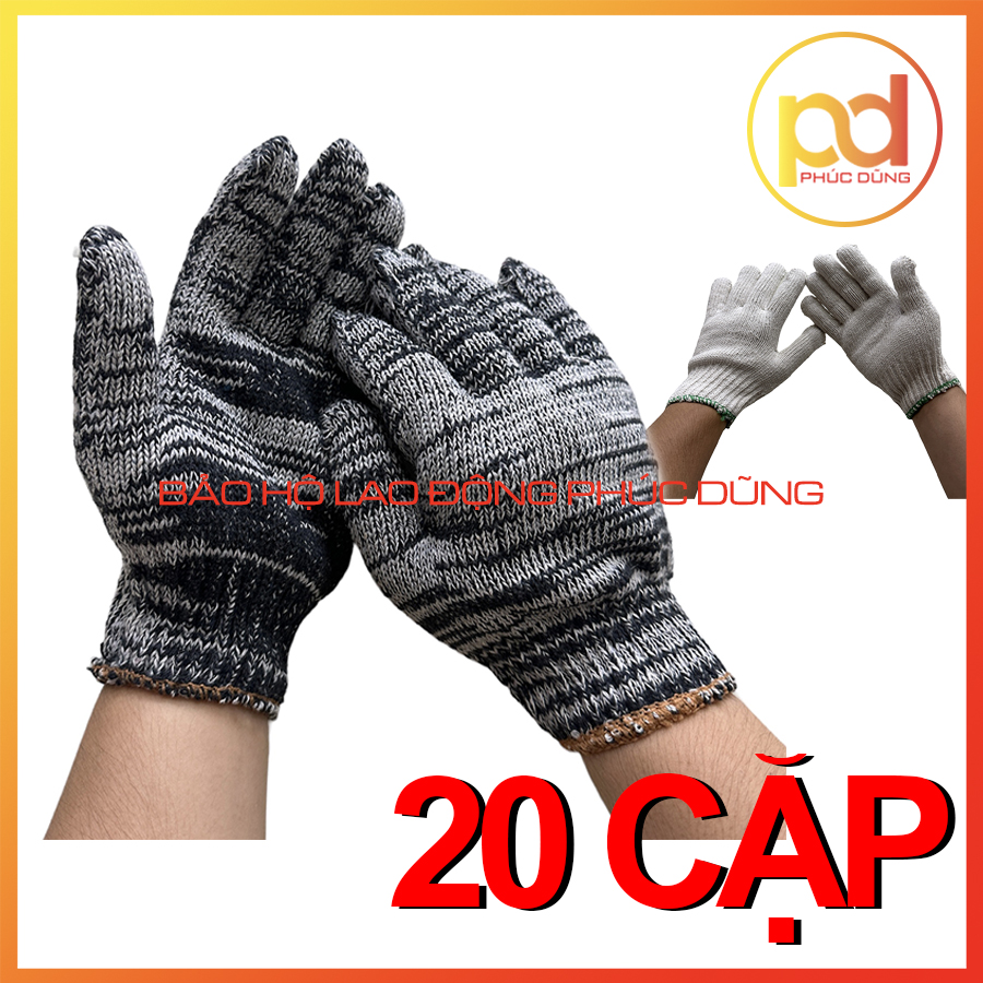 20 cặp găng tay bảo hộ làm vườn, chất liệu vải sợi dệt bền bỉ đủ màu sắc, giá thành tiết kiệm giá rẻ