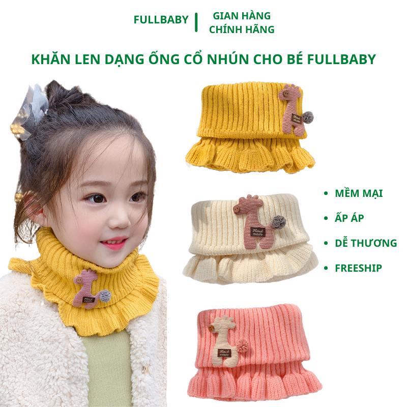 Khăn Len Ống Quàng Cổ Nhún Bèo Đính Họa Tiết Xinh Xắn Mềm Mại Cho Bé Gái Loại Đẹp