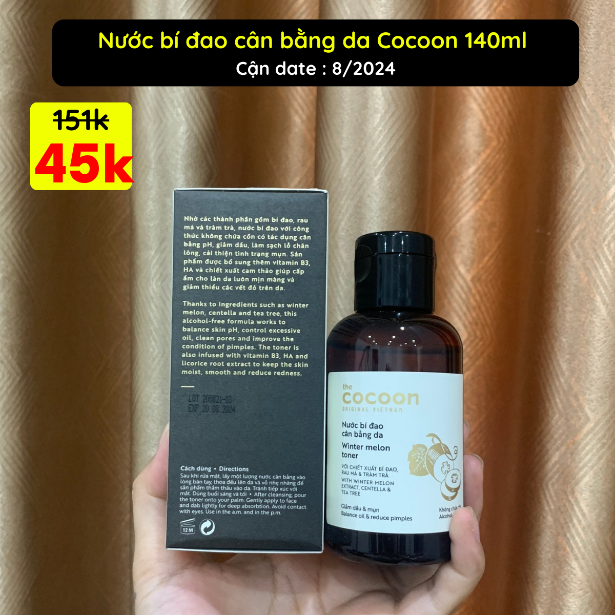 Nước hoa hồng bí đao cân bằng da cocoon 140ml