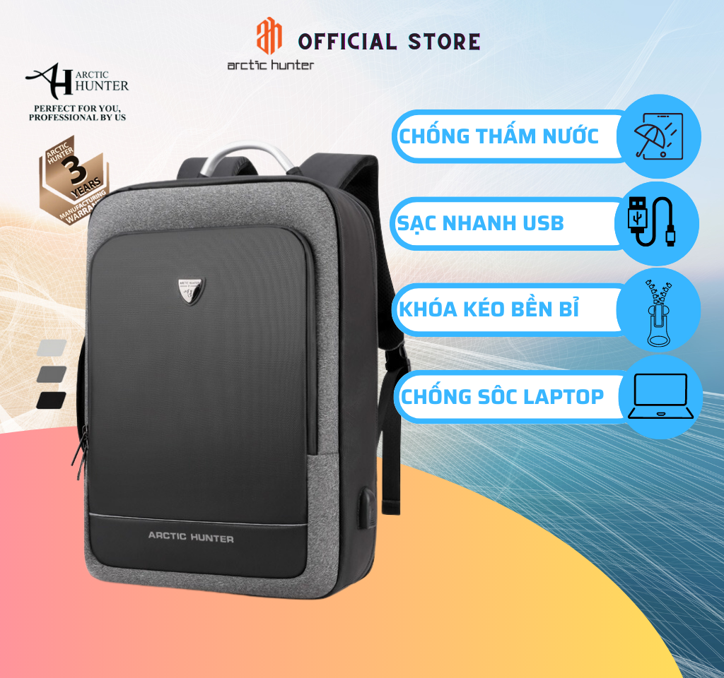 Balo Du Lịch Arctic Hunter B00227L kích thước 18 inch,chất liệu oxford chống nước,, khóa mở rộng như vali, cổng kết nối USB