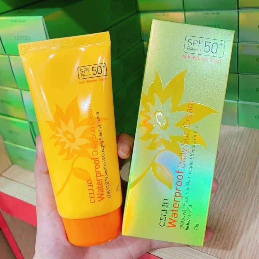 Kem chống nắng Cellio Waterproof SPF 50++ 70G ( màu vàng)