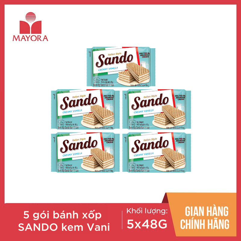 COMBO 5 GÓI BÁNH XỐP SANDO KEM VỊ VANI 48G