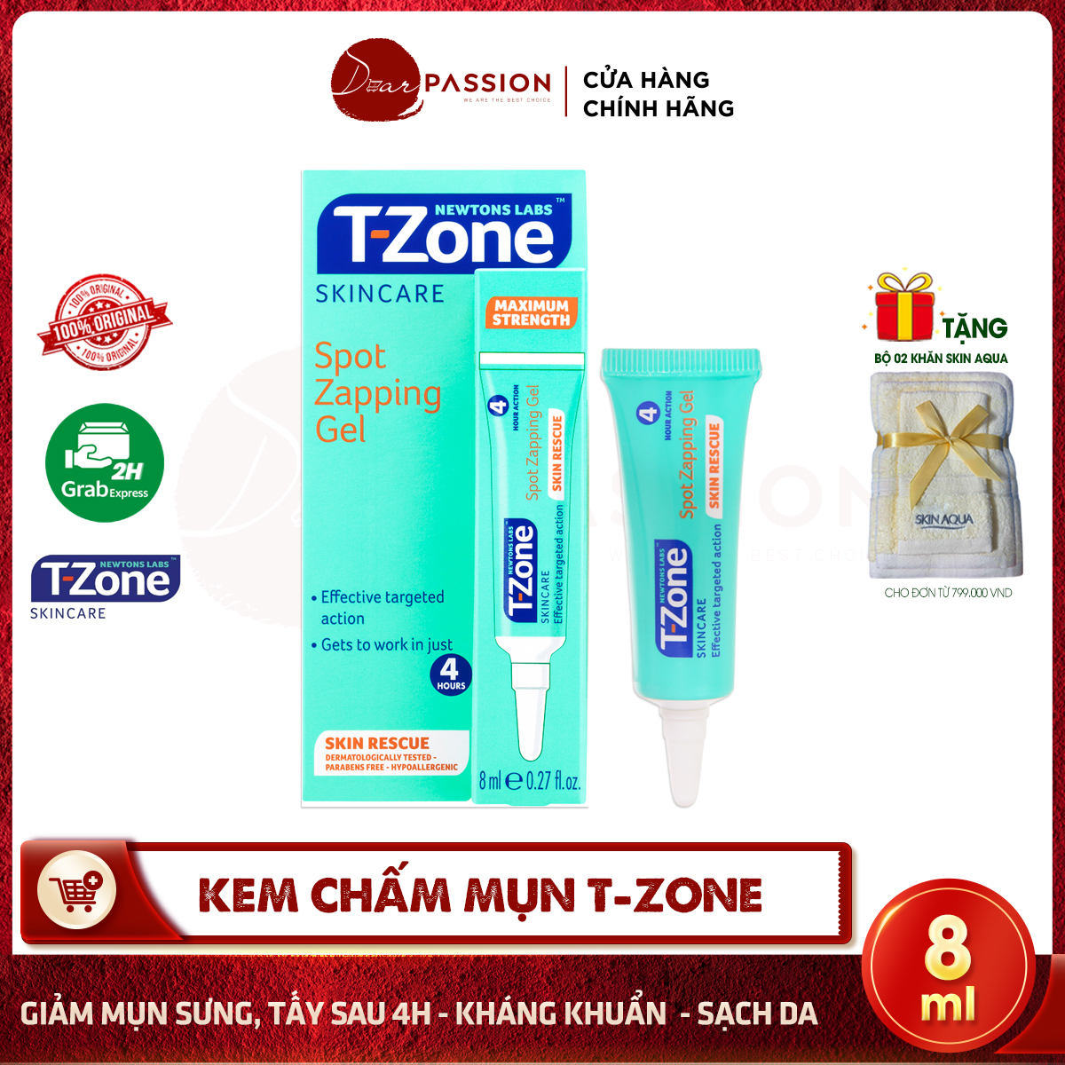 Gel chấm mụn cấp tốc t-zone 8ml skincare spot zapping gel