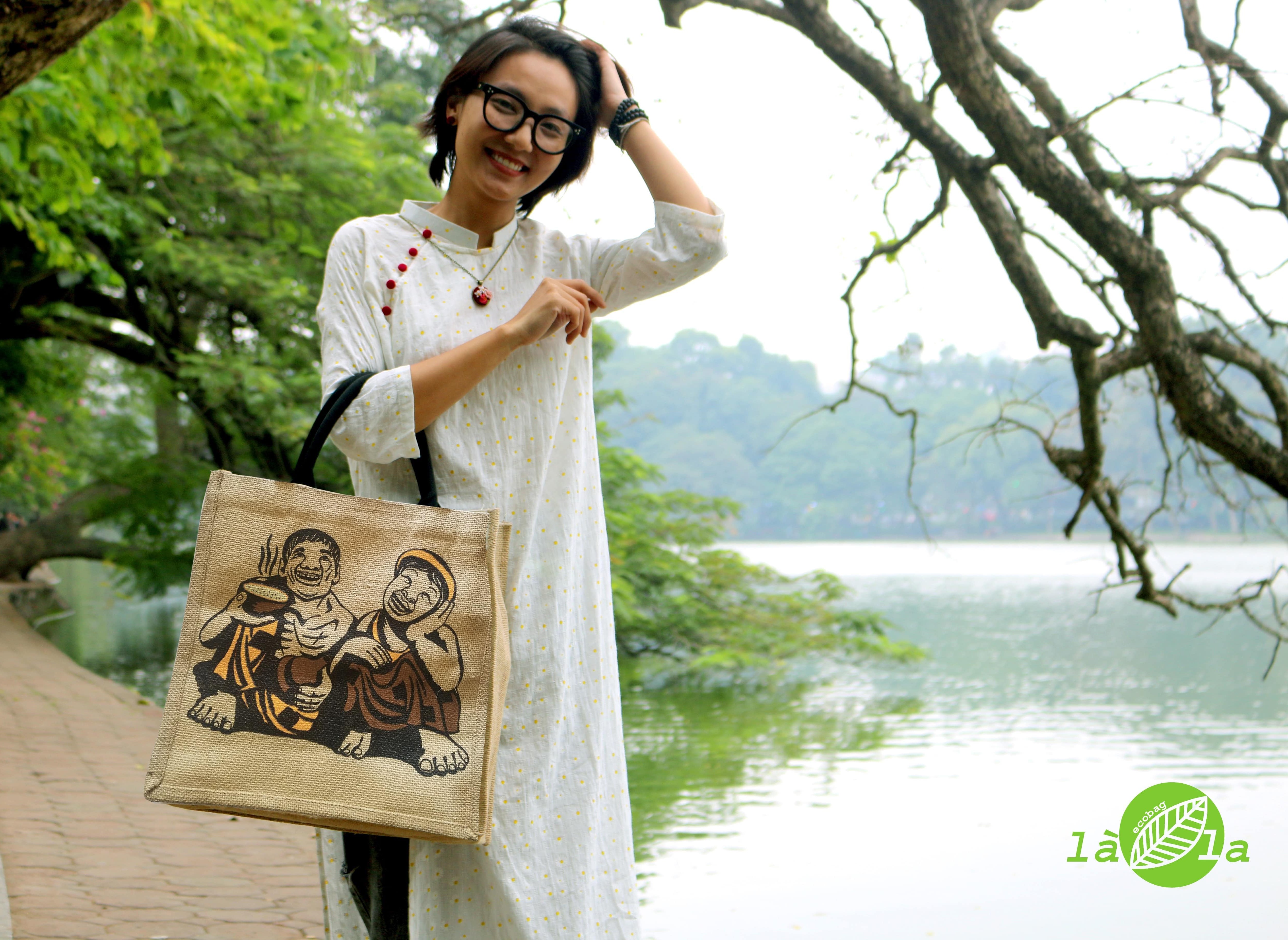 Túi vải đay, vải bố Thị Nở Chí Phèo (35x35x12cm - Lót vải canvas và khóa kéo)