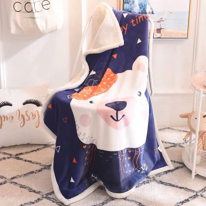 Chăn lông cừu cho bé mùa lạnh ấm áp 1m1*1m4, mền lông cừu
