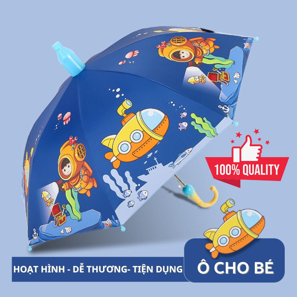 Ô trẻ em hoạt hình che mưa, che nắng. Ô dù cho bé trai che mưa dày dặn cứng cáp họa tiết