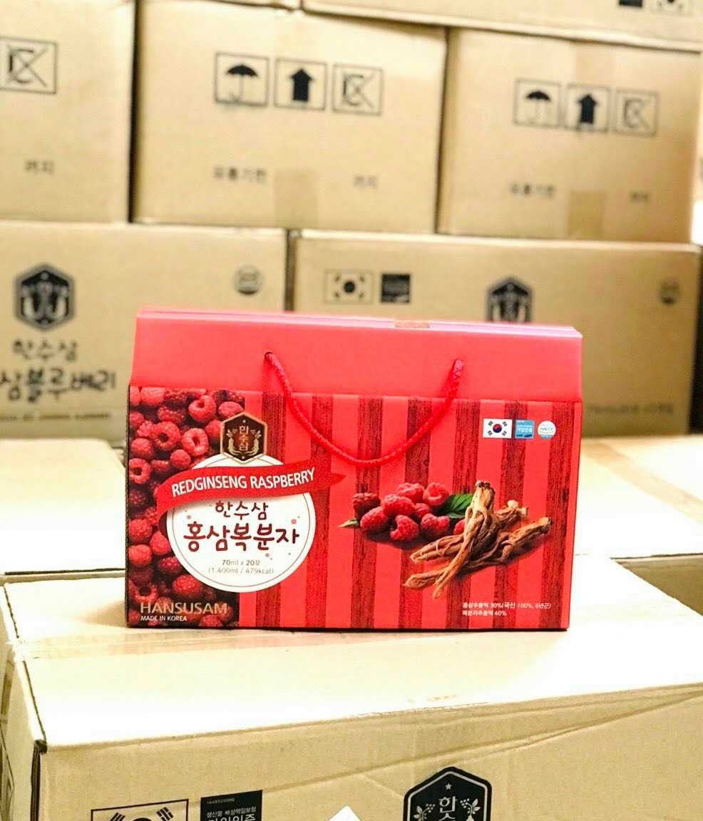 Nước hồng sâm phúc bồn tử/ việt quất hasusam hàn quốc hộp 20 gói x 70ml