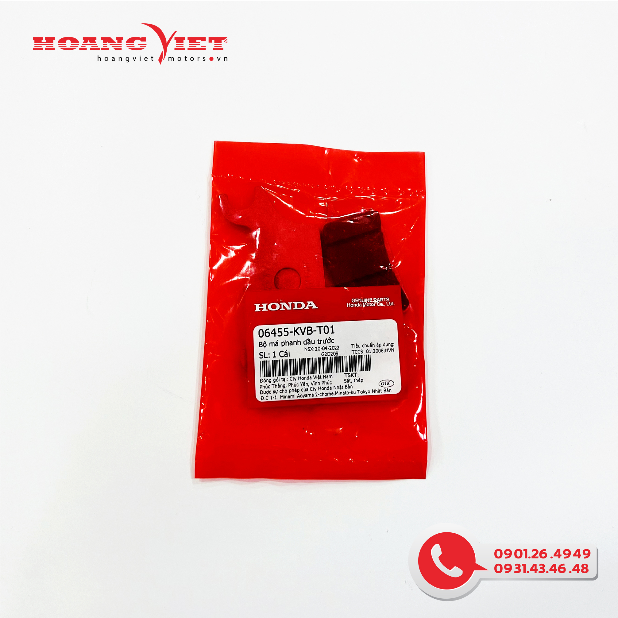 Bộ má phanh dầu trước - honda ab 110 fi / 125 / lead - 06455kvbt01