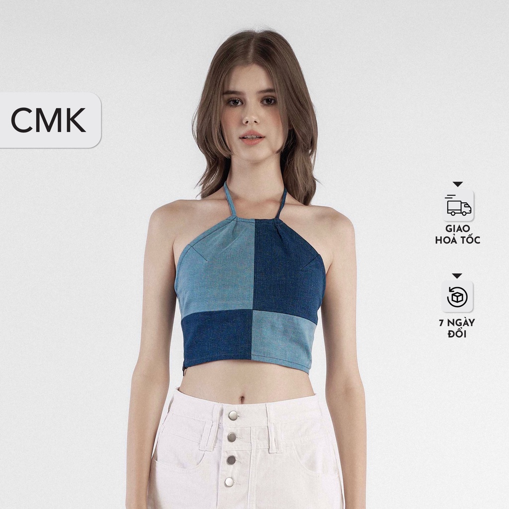 Áo yếm jean chicmonki phom croptop phối màu - cmt763
