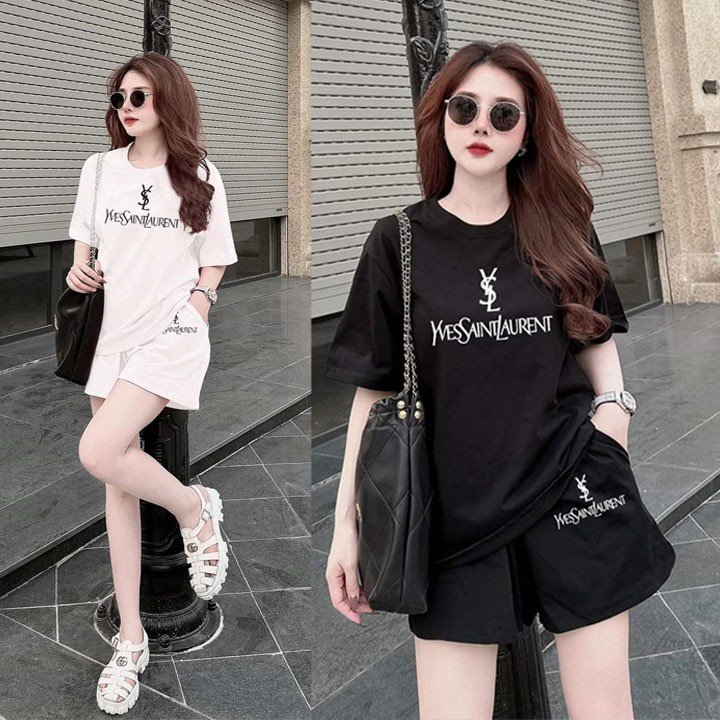 Bộ short cotton ysl logo thêu cao cấp