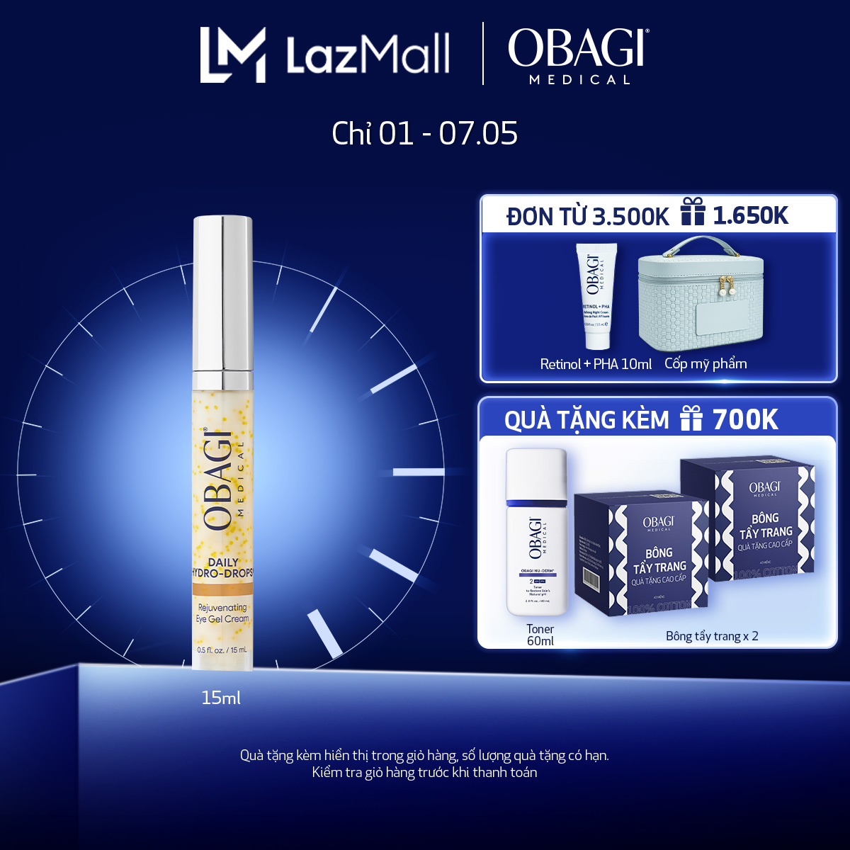 Kem dưỡng mờ nếp nhăn vùng mắt Obagi Medical Daily Hydro-Drops Rejuvenating Eye Gel Cream 15ml