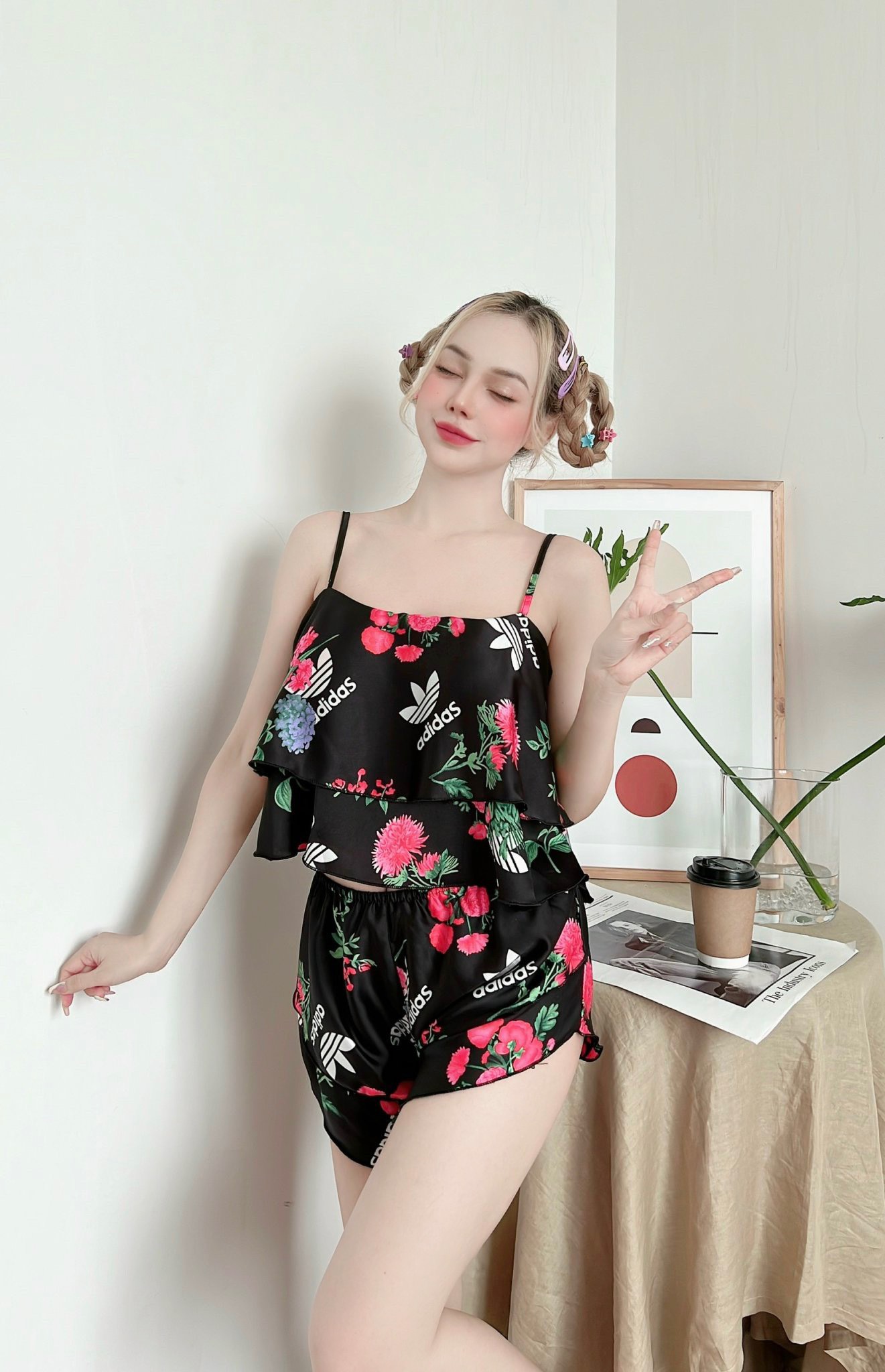 Set đồ ngủ 2 dây sexy co giãn lụa satin  Bộ ngủ 2 dây mát lạnh lụa satin loại 1 mềm mịn Freesize dưới 60kg