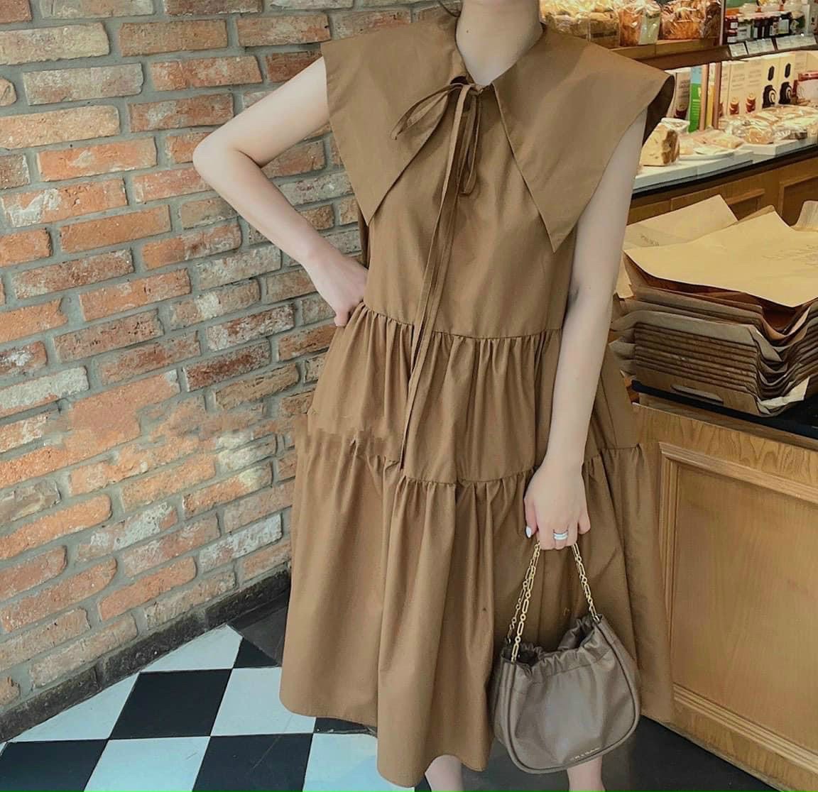 Đầm suông dáng thủy thủ 3 tầng, váy dáng dài 2 màu