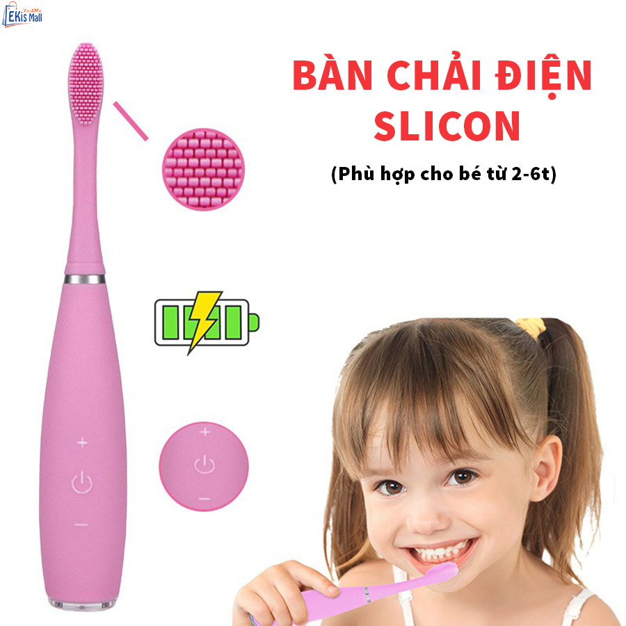 Bàn chải điện đánh răng tự động silicon cho trẻ em Bàn chải răng điện mềm mại bảo vệ nướu cho bé Máy đánh răng tự động cho bé Ekis Máy chải răng sạc USB chống nước cho bé