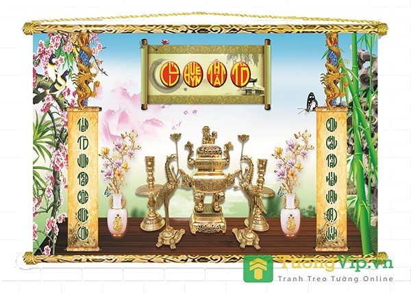 Tranh liễn thờ tết 2024 - cửu huyền thất tổ 01 - vải canvas cao cấp