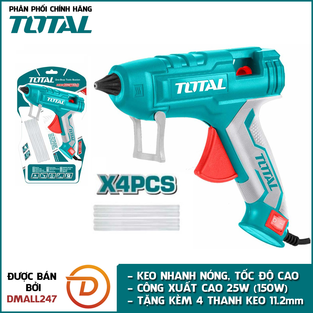 Súng bắn keo nến dùng điện 25w total tt201116 tặng kèm 4 thanh keo - thiết bị bơm keo, loại lớn, tay cầm chắc chắn, keo 11.2mm - dmall247