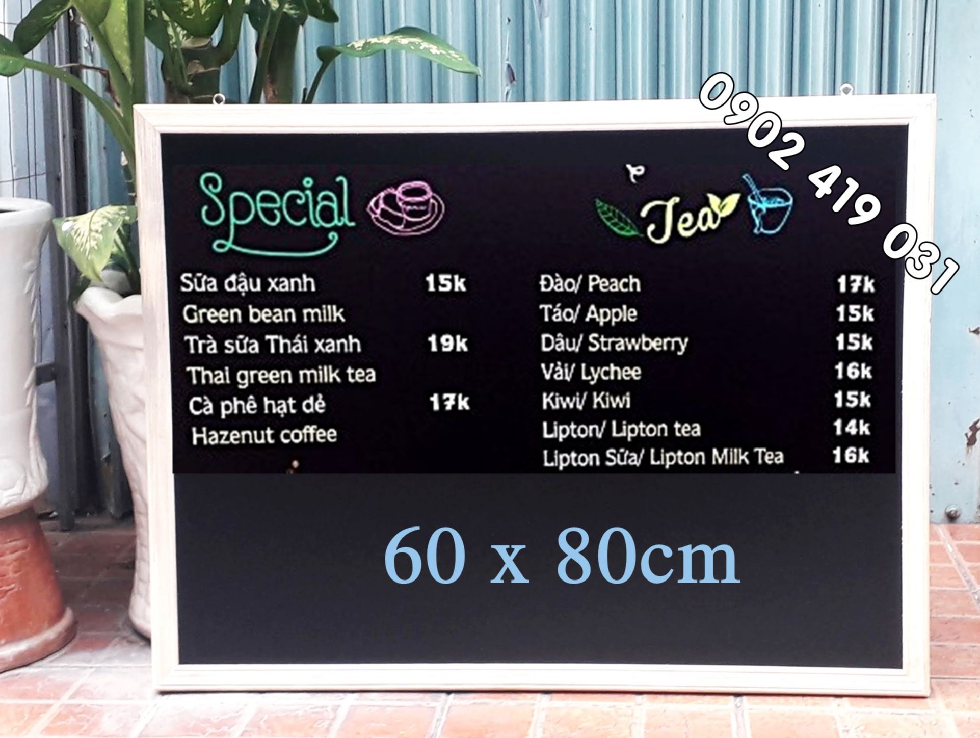 Bảng menu khung gỗ treo tường 60 x 80cm