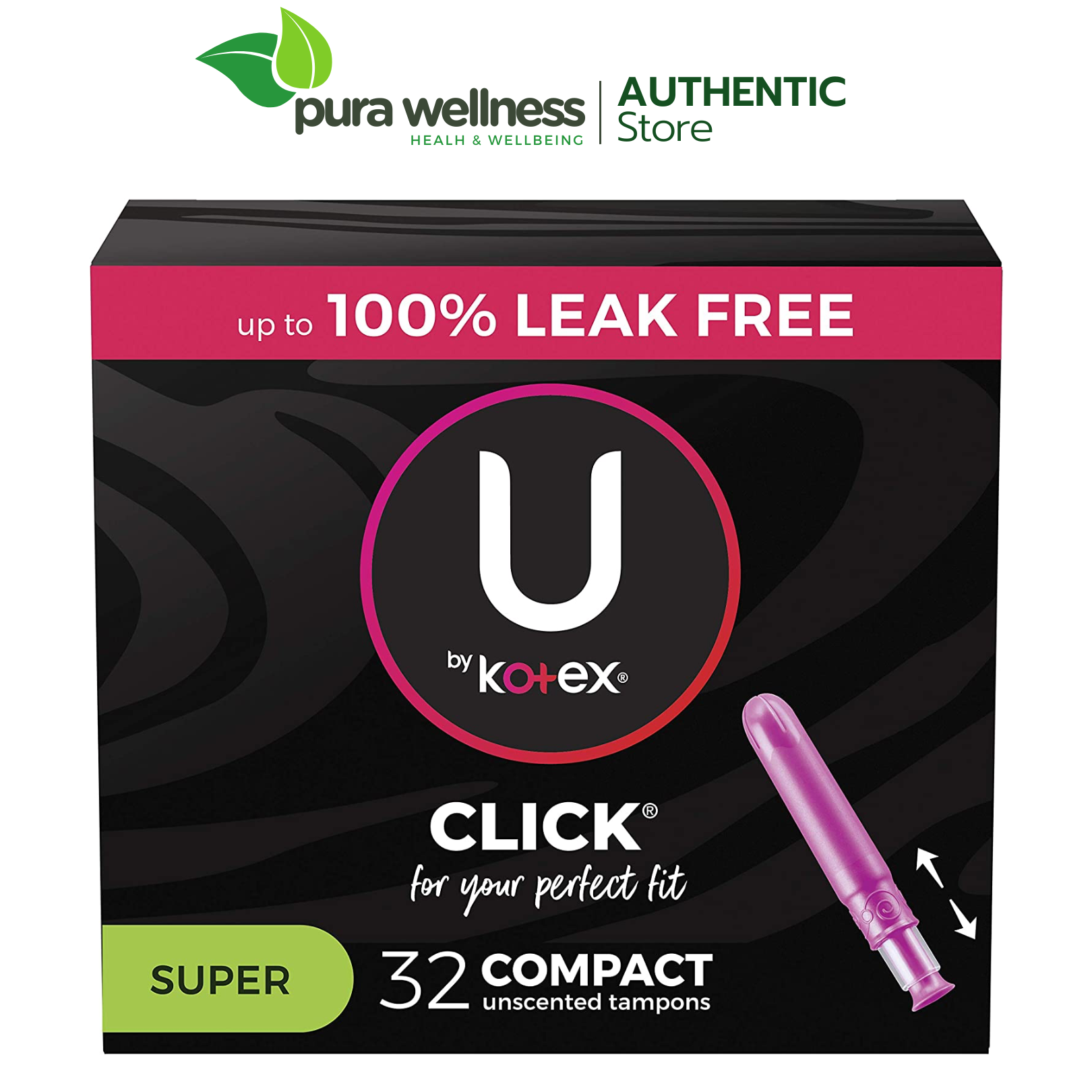 Kotex Click Compact Tampons - Super - Tampon siêu thấm không mùi có cán đẩy 32 cái
