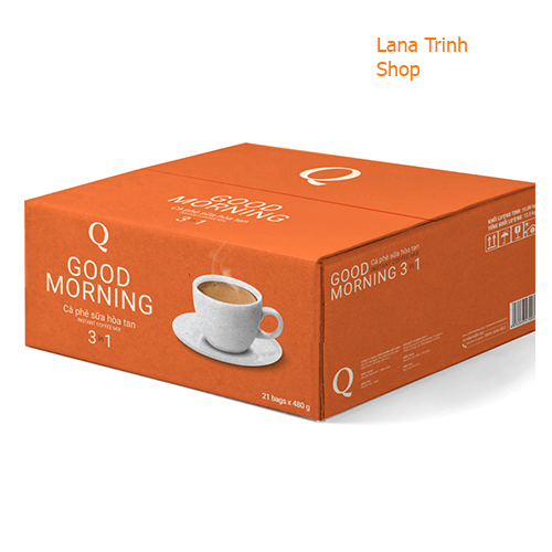 Cà phê sữa hòa tan 3in1 q good morning trần quang mua 1 thùng 21 bịch còn 820.000 đ