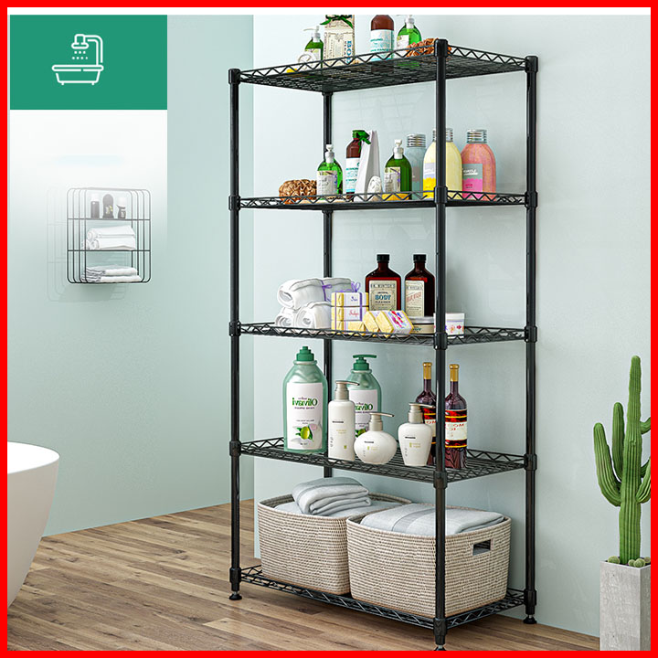 Kệ để đồ 5 tầng, khung thép đen, kích thước 55x35x150cm, chịu lực tốt, tích hợp để đồ phòng bếp, phòng khách, nhà tắm, Kệ để đồ đa năng, kệ để lò vi sóng cao cấp