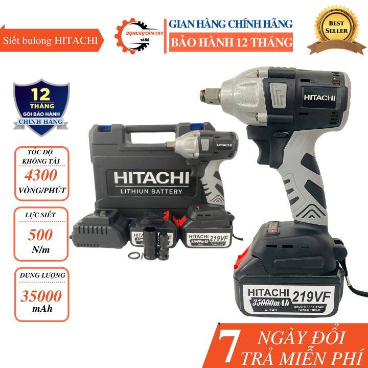Máy Siết bulong hitachi 219Vf - Siết bulong hitachi không chổi than - Pin 10 cellx2 cao cấp tặng kèm - đầu chuyển vít