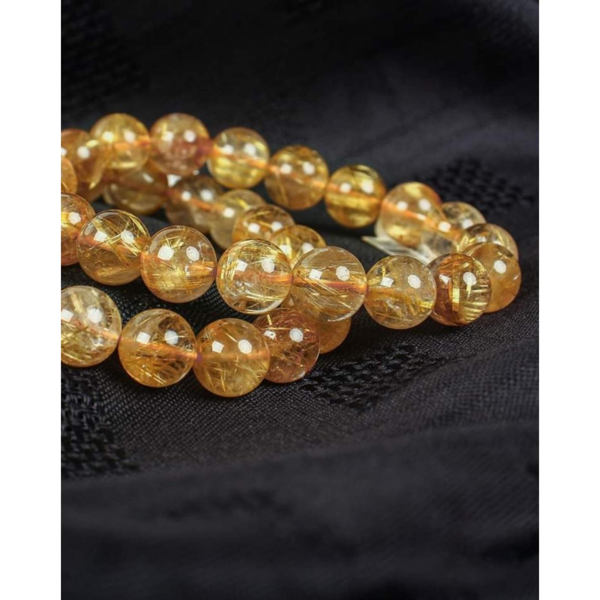 [HCM]Vòng tay thạch anh tóc vàng VIP 8 li, đá trong, tóc nhiều, hàng đẹp từng viên, size tay nữ, ảnh thực tế - xưởng buôn đá phong thủy Huỳnh Đào