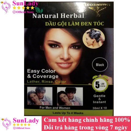 Dầu gội làm đen tóc Natural Herbal - Dầu gội phủ bạc - Dau goi nhuom den toc- Hộp 10 gói