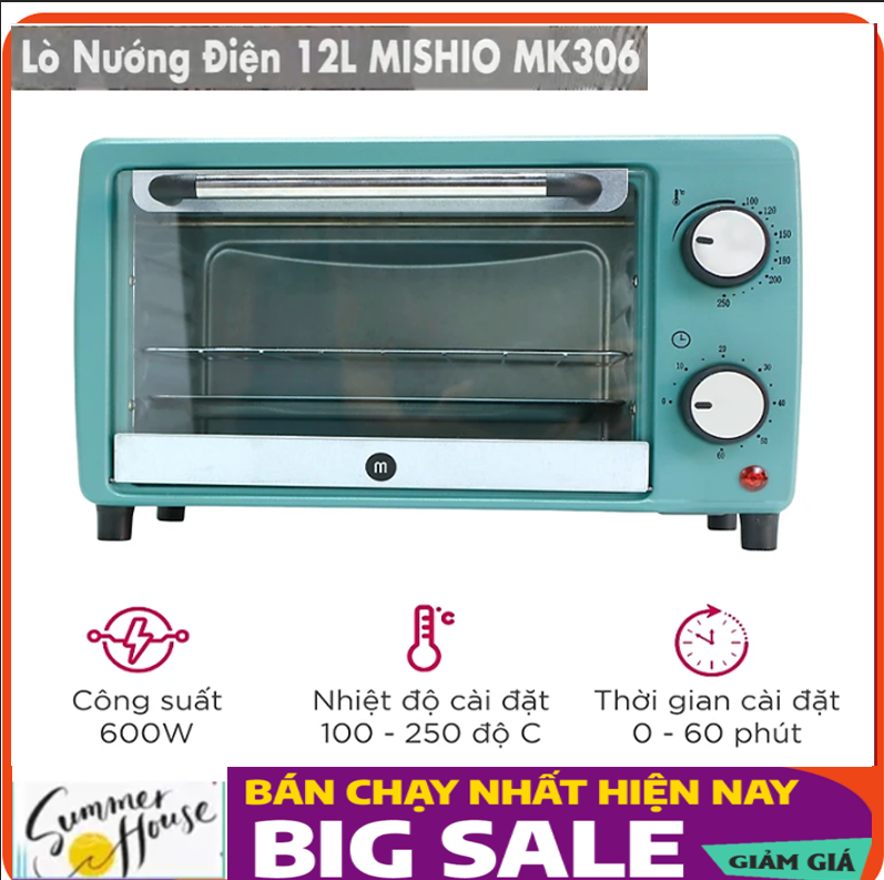 Lò nướng điện mishio lò nướng điện mini dung tích 12 lít có khay nướng tháo rời chịu nhiệt tốt sử dụng đa chức năng quay nướng hâm nóng nướng gà,khoai tây chiên,nướng bánh…dễ sử dụng và vệ sinh bảo hành 12 tháng