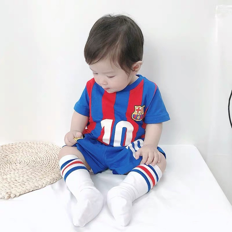 Bộ cộc tay bóng đá trắng cho bé size từ 7 đến 28kg