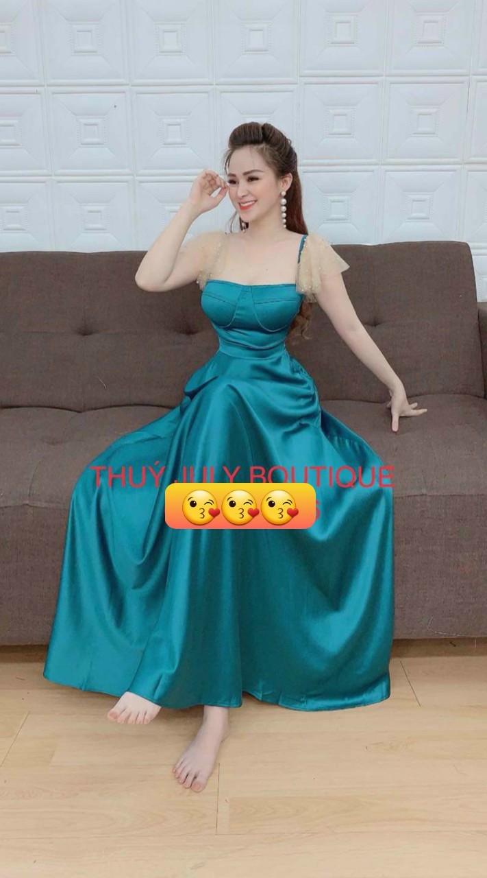 Đầm xòe tay lưới có mút ngực co túi-QH#damnu