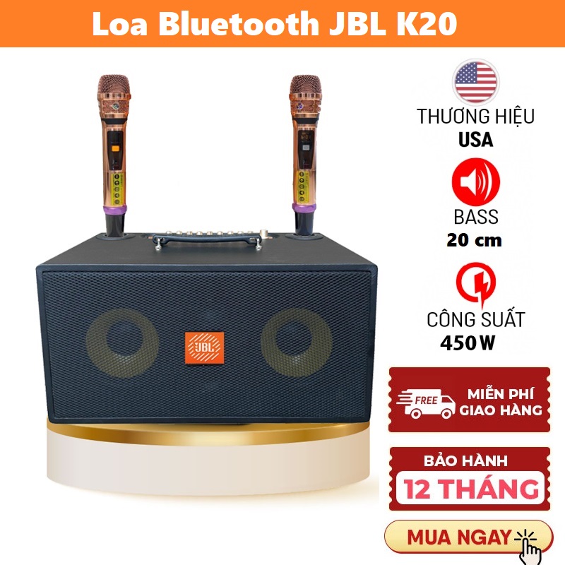 Loa Bluetooth Xách Tay JBL K20 Kèm 2 Micro Không Dây Loa Công Suất Lớn 450wHệ Thống Loa 2 Bass 20cm2 Loa TrebleHỗ Trợ Kết Nối Bluetooth 5.0Dung Lượng Pin Dùng Liên Tục Từ 68 GiờKiểu Dáng Nhỏ GọnDễ Dàng Mang Đi Nhiều Nơi