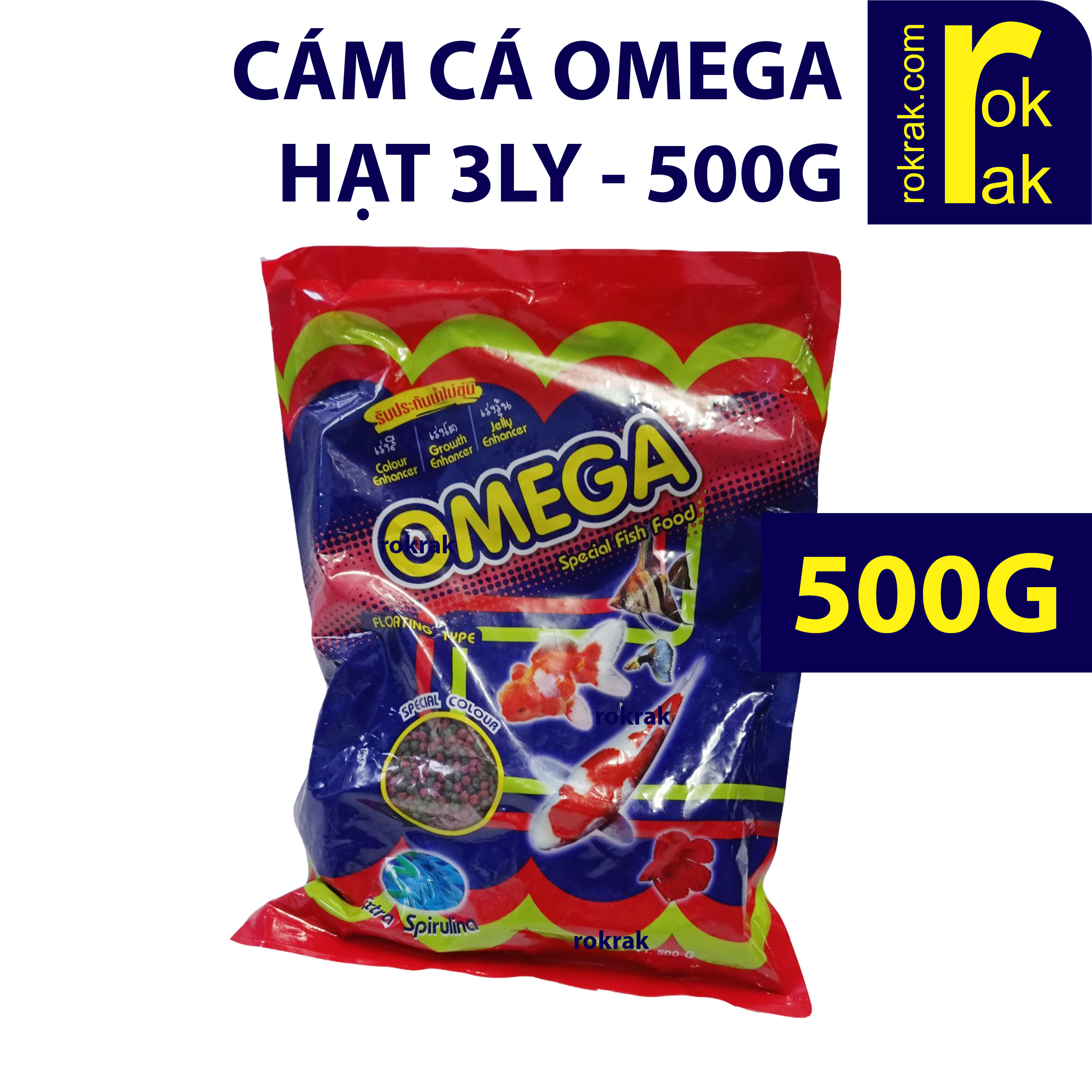 [HCM]Thức ăn cá Omega (viên cám 3mm gói 500g) có tảo xoắn giúp cá lên màu