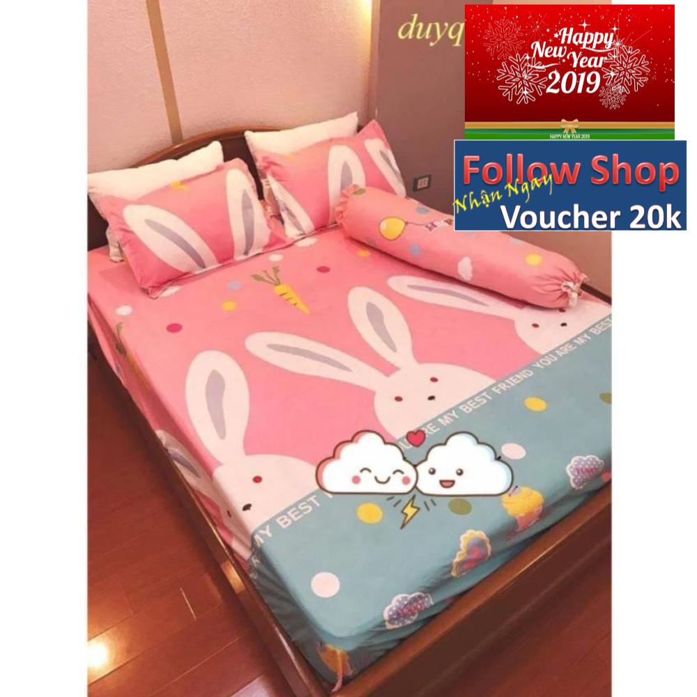 Bộ ga gối poly cotton thỏ hồng m6/m8
