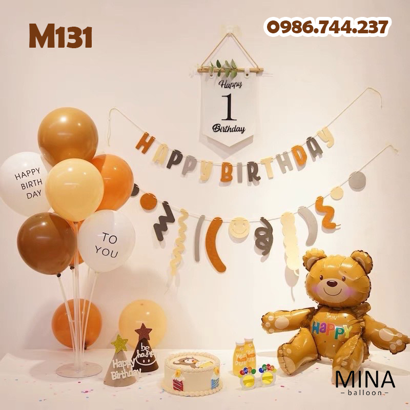 Set Bóng Happy Birthday Tông Màu Nâu Hàn Quốc