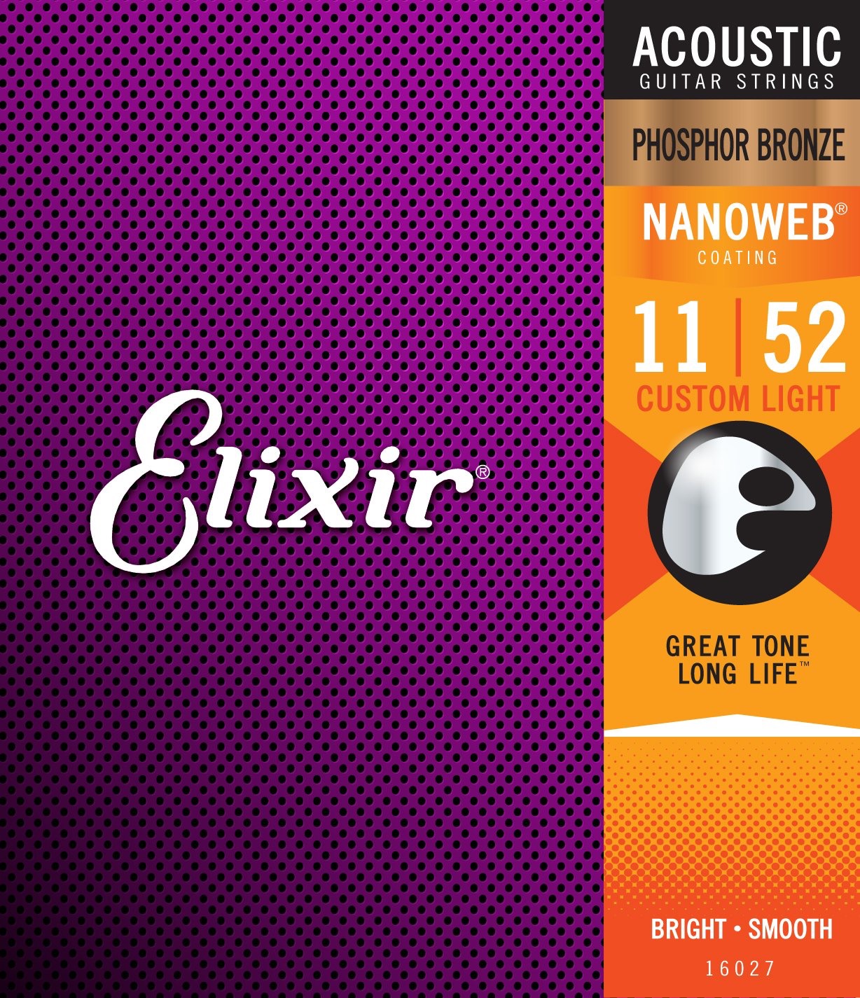 Bộ dây đàn Elixir Acoustic Guitar Strings Phosphor Bronze with NANOWEB Custom Light 11-52 (16027)