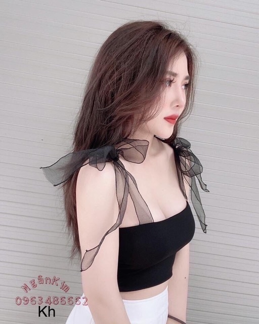 Áo croptop hai dây cột nơ vai