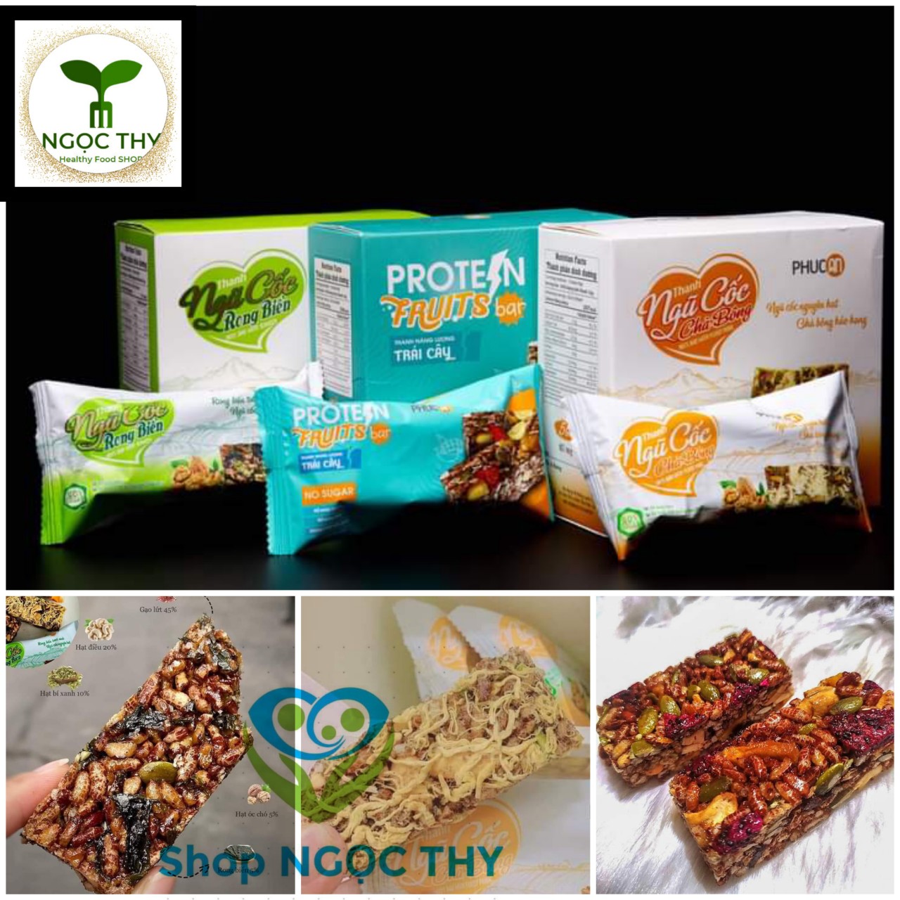 [Không đường] Thanh ngũ cốc gạo lứt chà bông/rong biển/trái cây ăn kiêng Phúc An hộp 110gr (5 thanh)