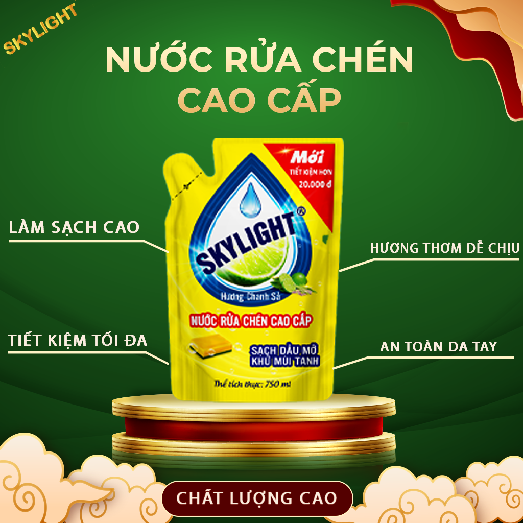 Nước rửa chén Skylight hương Chanh Sả Cao Cấp- Hương Chanh Sả