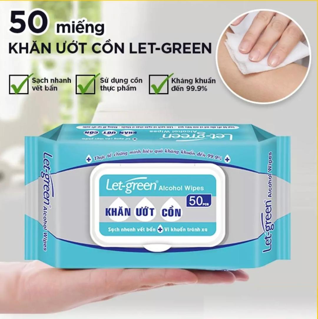 [HCM]Khăn ướt cồn Let-green 50 miếng (Alcohol wipes 50pcs)