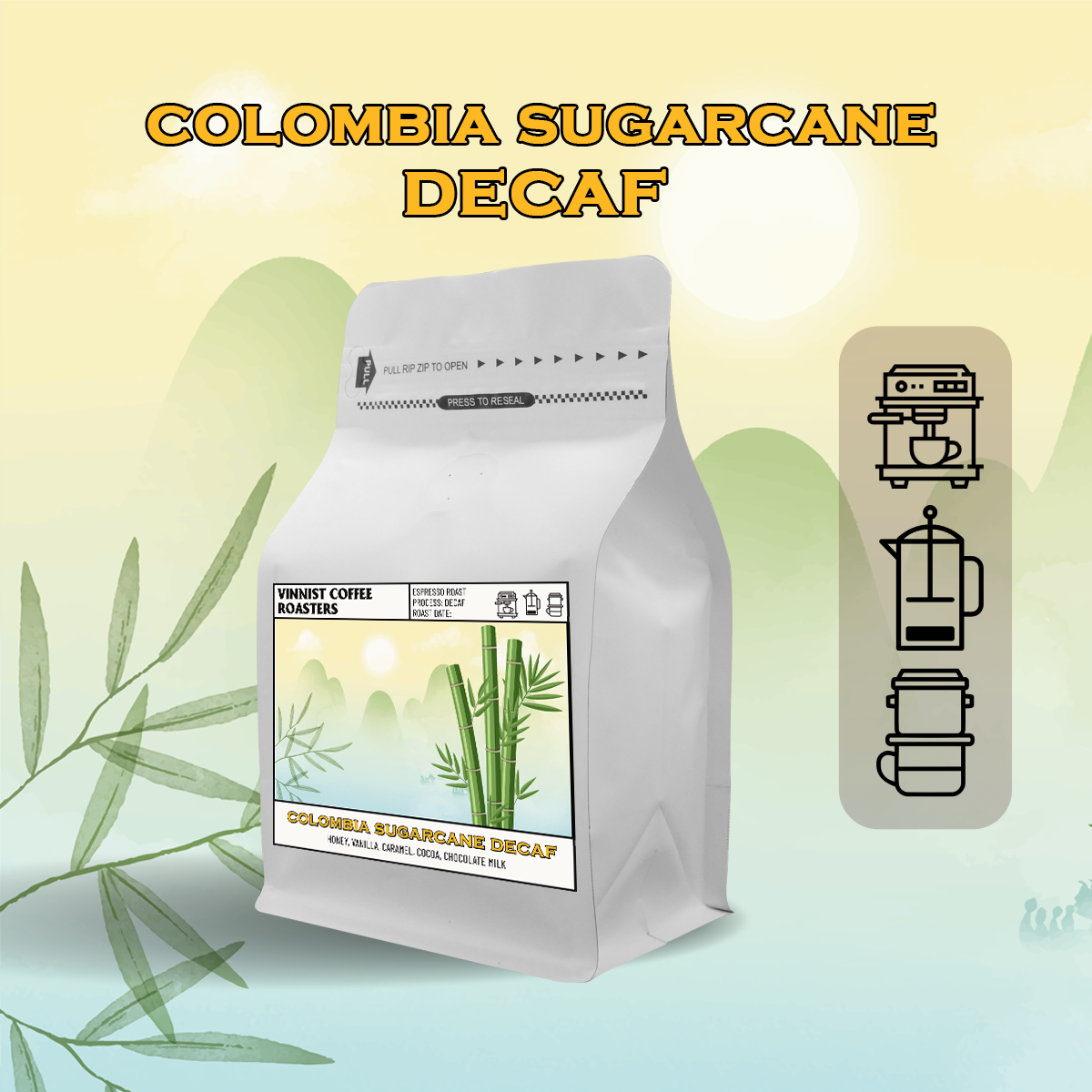 Cà Phê Vinnist Espresso Colombia Sugarcane Decaf