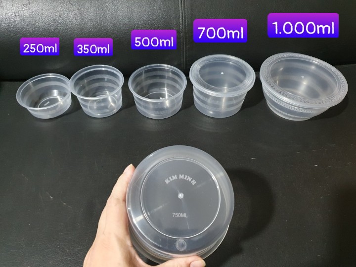 [HCM]Lốc 50c hộp nhựa + NẮP, đựng phở 250ml, 350ml, 500ml, 750ml, 1.000ml HỘP TRÒN, THỐ DÀY