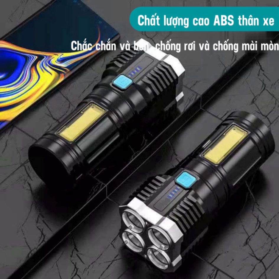 Đèn pin 4 bóng led mini sạc usb tiện dụng mang theo du lịch