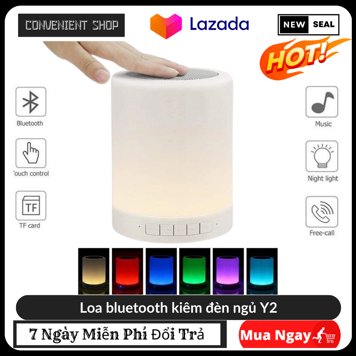 Loa bluetooth kiêm đèn ngủ, Loa bluetooth Y2 - loa di động cầm tay Y2. loa kiêm đen ngủ.