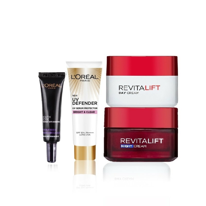 [HCM]Bộ kem dưỡng chống lão hóa ngày và đêm & Hoạt chất trẻ hóa da & kem chống nắng mini LOreal Paris