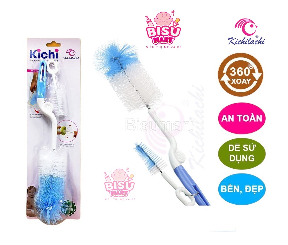 Cọ Súc Rửa Bình Sữa, núm vú  Kichi xoay 360 độ