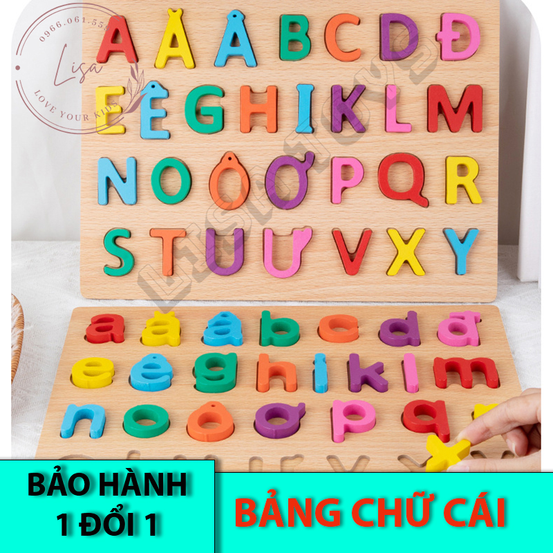 Bảng ghép chữ cái tiếng việt và số lisa toys - bằng gỗ, chất liệu tự nhiên - bảng chữ ghép tiếng việt, số, bảng chữ cái và số cho bé, bảng gỗ ghép chữ cái cho bé