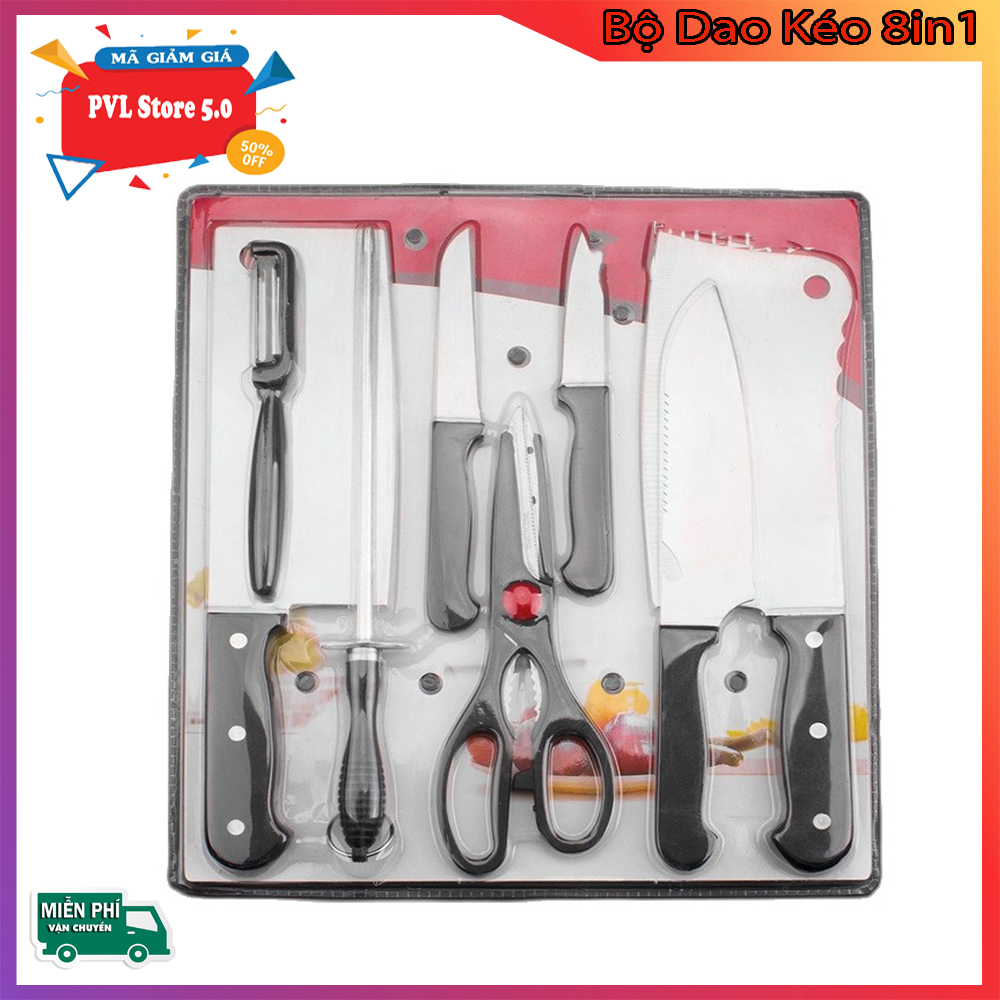 Bộ dao kéo 8in1 - chất lượng tốt - dao nhà bếp bộ 8 món -bo dao - dao chặt - dao thái - mài dao - bộ dao kéo -bộ dao đa năng cực bén -bo dao 8 món - dao thái thịt - dao cắt hoa quả rau củ