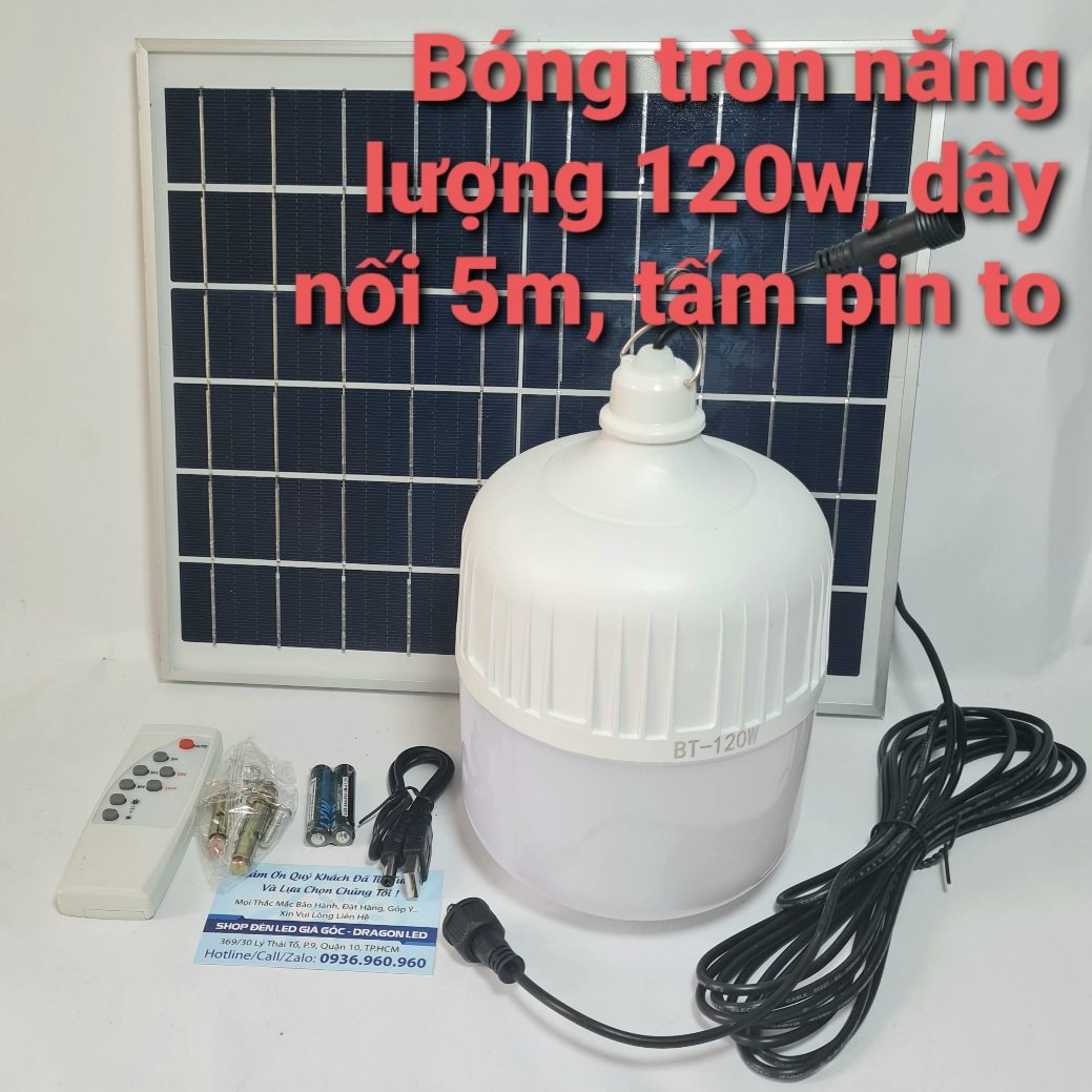 Bóng trụ tròn LED 200W siêu sáng sạc NĂNG LƯỢNG MẶT TRỜI, có remote, tấm pin to 34x29cm có dây nối dài 5m, BH 12 tháng, thích hợp dùng trong nhà