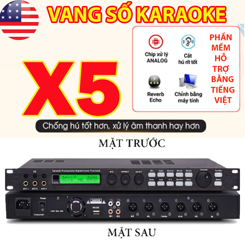 BẢN MỚI 2025 Vang Số Chống Hú Karaoke  X5 , Bộ Xử Lí Lõi Kép Tốc Độ Cao DSP Mới Nhất , Xử Lí Âm Thanh Cực Tốt  Tích Hợp Lọc Tiếng EQ , Hiệu Ứng Âm Thanh Chuyên Nghiệp  ECHO,REVERB Cực Mượt Mà Cho Chất Âm Hay Sáng ,Phần Mềm Hỗ Trợ Tiếng Việt Dễ Chỉnh