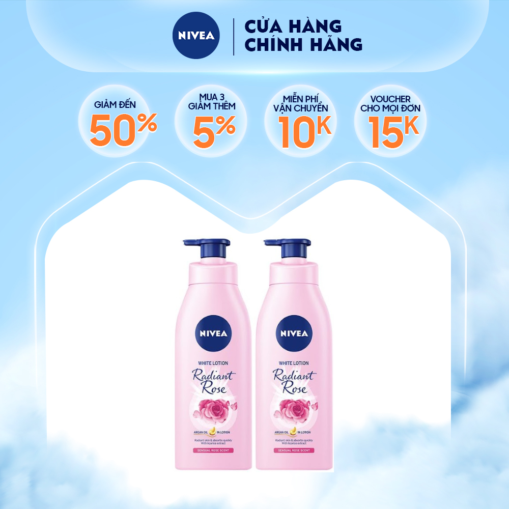 Combo 2 Sữa dưỡng thể dưỡng trắng da Nivea Radiant Rose 350ml